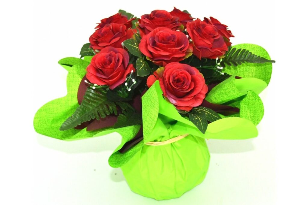 bouquet vert rose rouge